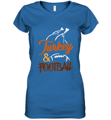 Turkey And Football Thanksgiving Day Football Fan Holiday Women's V-Neck T-Shirt Women's V-Neck T-Shirt - HHHstores