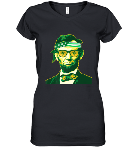 Abraham Lincoln St Patricks Day Women's V-Neck T-Shirt Women's V-Neck T-Shirt / Black / S Women's V-Neck T-Shirt - HHHstores