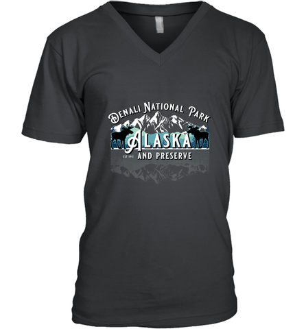 Denali National Park Alaska AK USA Moose Souvenir Men's V-Neck Men's V-Neck / Black / S Men's V-Neck - HHHstores