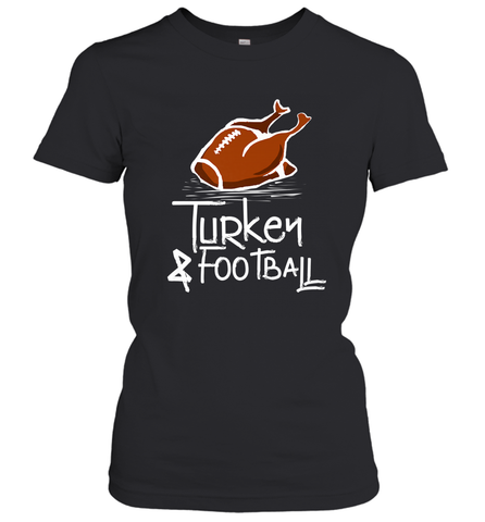 Turkey And Football Thanksgiving Day Football Fan Holiday Gift Women's T-Shirt Women's T-Shirt / Black / S Women's T-Shirt - HHHstores