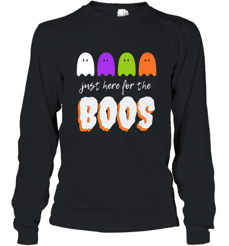Just Here For The Boos Shirt Funny Halloween Drinking Long Sleeve T-Shirt Long Sleeve T-Shirt / Black / S Long Sleeve T-Shirt - HHHstores