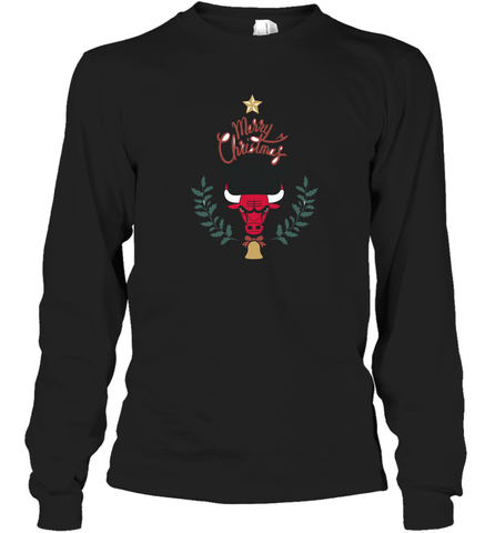 NBA Chicago Bulls Logo merry Christmas gilf Long Sleeve T-Shirt Long Sleeve T-Shirt / Black / S Long Sleeve T-Shirt - HHHstores