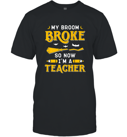 My Broom Broke So Now I'm A Teacher Shirt Funny Halloween Men's T-Shirt Men's T-Shirt / Black / S Men's T-Shirt - HHHstores