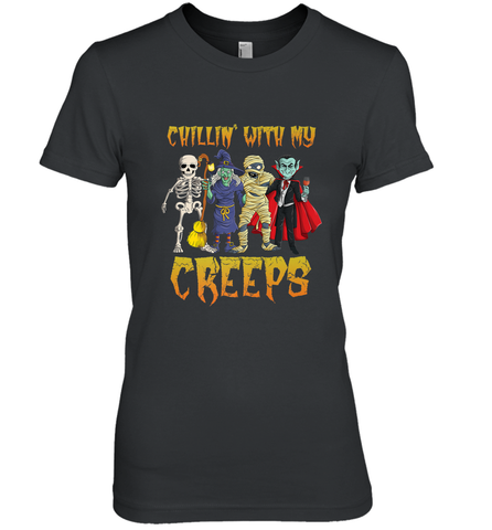 Chillin With My Creeps Vampire Halloween Skeleton Witch Women's Premium T-Shirt Women's Premium T-Shirt / Black / XS Women's Premium T-Shirt - HHHstores