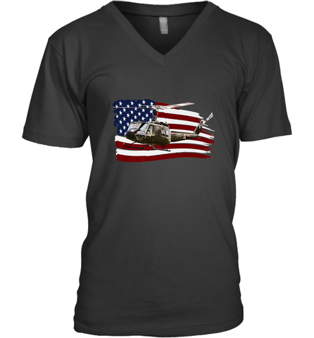 UH 1 UH1 Huey Helicopter T shirt American Flag usa Men's V-Neck Men's V-Neck / Black / S Men's V-Neck - HHHstores