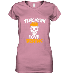Teachers Love Brains funny Halloween Zombie Women's V-Neck T-Shirt Women's V-Neck T-Shirt - HHHstores