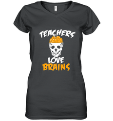 Teachers Love Brains funny Halloween Zombie Women's V-Neck T-Shirt