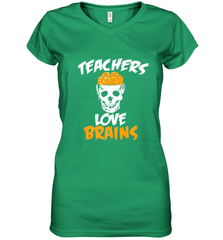 Teachers Love Brains funny Halloween Zombie Women's V-Neck T-Shirt Women's V-Neck T-Shirt - HHHstores