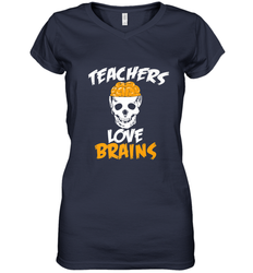 Teachers Love Brains funny Halloween Zombie Women's V-Neck T-Shirt