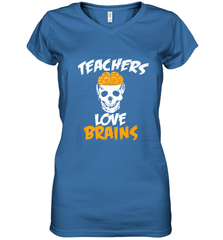 Teachers Love Brains funny Halloween Zombie Women's V-Neck T-Shirt Women's V-Neck T-Shirt - HHHstores