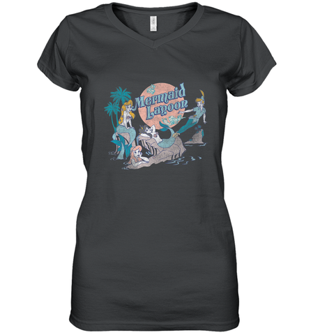 Disney Peter Pan Distressed Mermaid Lagoon Women's V-Neck T-Shirt Women's V-Neck T-Shirt / Black / S Women's V-Neck T-Shirt - HHHstores