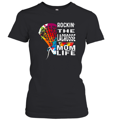 Lacrosse Rockin The Mom Life Women's T-Shirt Women's T-Shirt / Black / XS Women's T-Shirt - HHHstores