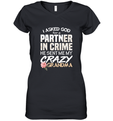 God sent me Crazy Grandma Partner in crime Women's V-Neck T-Shirt Women's V-Neck T-Shirt - HHHstores