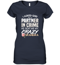 God sent me Crazy Grandma Partner in crime Women's V-Neck T-Shirt