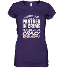 God sent me Crazy Grandma Partner in crime Women's V-Neck T-Shirt Women's V-Neck T-Shirt - HHHstores