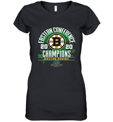 NHL ST PATRICK'S DAY Boston Bruins Fanatics 2020 Eastern Conference Champions Defensive Zone Women's V-Neck T-Shirt Women's V-Neck T-Shirt / Black / S Women's V-Neck T-Shirt - HHHstores