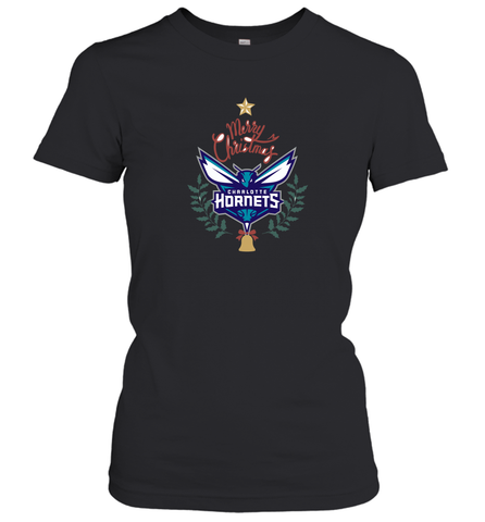 NBA Charlotte Hornets Logo merry Christmas gilf Women's T-Shirt Women's T-Shirt / Black / S Women's T-Shirt - HHHstores