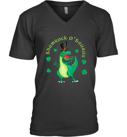 T Rex Dinosaur St. Patrick's Day Irish Funny Men's V-Neck Men's V-Neck / Black / S Men's V-Neck - HHHstores