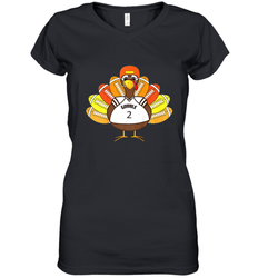 Cool Thanksgiving Football Shirt _ Gobble Player Turkey Gift Women's V-Neck T-Shirt