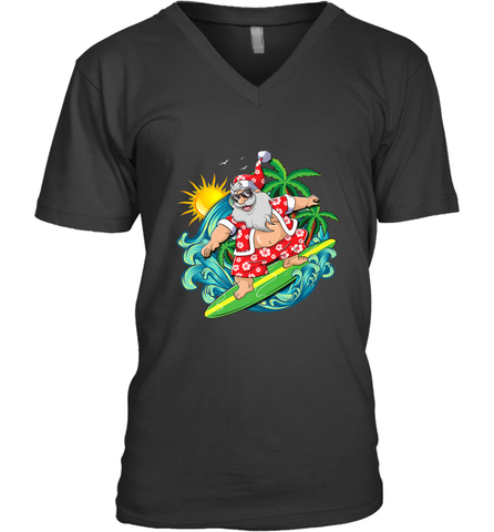 Christmas in July Santa Claus Hawaiian Surfing Gift Surf Men's V-Neck Men's V-Neck / Black / S Men's V-Neck - HHHstores