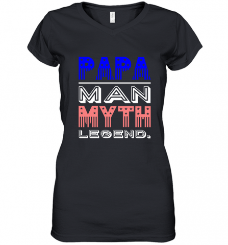 Papa Man Myth Legend Father's Day Dad Veteran Women's V-Neck T-Shirt Women's V-Neck T-Shirt / Black / S Women's V-Neck T-Shirt - HHHstores