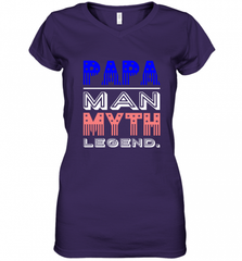 Papa Man Myth Legend Father's Day Dad Veteran Women's V-Neck T-Shirt Women's V-Neck T-Shirt - HHHstores