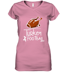 Turkey And Football Thanksgiving Day Football Fan Holiday Gift Women's V-Neck T-Shirt Women's V-Neck T-Shirt - HHHstores