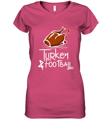 Turkey And Football Thanksgiving Day Football Fan Holiday Gift Women's V-Neck T-Shirt Women's V-Neck T-Shirt - HHHstores