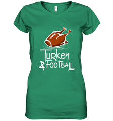 Turkey And Football Thanksgiving Day Football Fan Holiday Gift Women's V-Neck T-Shirt Women's V-Neck T-Shirt - HHHstores