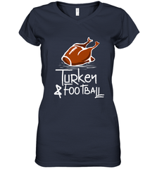 Turkey And Football Thanksgiving Day Football Fan Holiday Gift Women's V-Neck T-Shirt Women's V-Neck T-Shirt - HHHstores