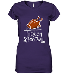Turkey And Football Thanksgiving Day Football Fan Holiday Gift Women's V-Neck T-Shirt Women's V-Neck T-Shirt - HHHstores