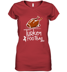 Turkey And Football Thanksgiving Day Football Fan Holiday Gift Women's V-Neck T-Shirt Women's V-Neck T-Shirt - HHHstores