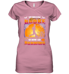 My Broom Broke So Now I Go Running T Shirt Funny Halloween Women's V-Neck T-Shirt Women's V-Neck T-Shirt - HHHstores