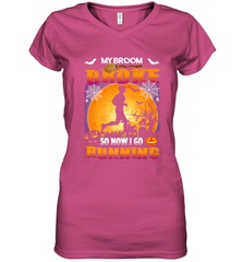 My Broom Broke So Now I Go Running T Shirt Funny Halloween Women's V-Neck T-Shirt Women's V-Neck T-Shirt - HHHstores