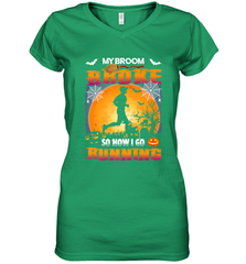 My Broom Broke So Now I Go Running T Shirt Funny Halloween Women's V-Neck T-Shirt Women's V-Neck T-Shirt - HHHstores