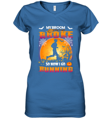 My Broom Broke So Now I Go Running T Shirt Funny Halloween Women's V-Neck T-Shirt Women's V-Neck T-Shirt - HHHstores