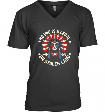 No One Is Illegal On Stolen Land Indigenous Immigrant Men's V-Neck Men's V-Neck / Black / S Men's V-Neck - HHHstores