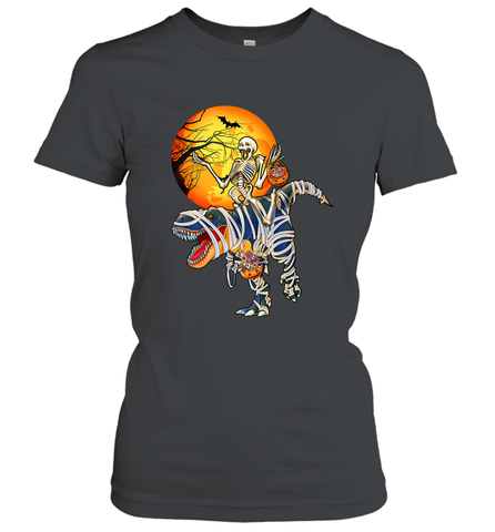 Skeleton Riding T Rex Funny Halloween Women's T-Shirt Women's T-Shirt / Black / S Women's T-Shirt - HHHstores
