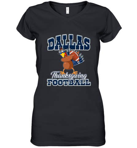 Dallas Thanksgiving Day Funny Turkey Playing Texas Football Premium T Shirt Women's V-Neck T-Shirt Women's V-Neck T-Shirt / Black / S Women's V-Neck T-Shirt - HHHstores