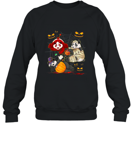 Panda Happy Halloween T shirt Cute Mummy Witch Pumpkin Crewneck Sweatshirt Crewneck Sweatshirt / Black / S Crewneck Sweatshirt - HHHstores