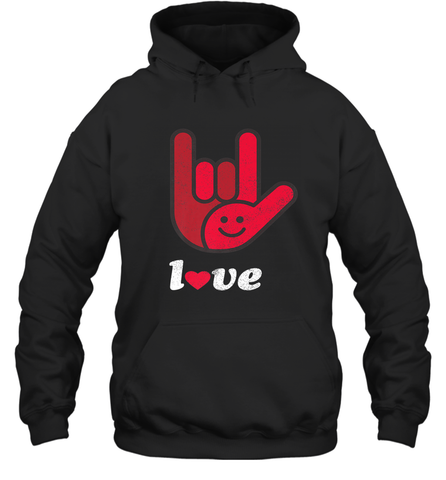 Cute Love Hand Sign Heart Valentines Day Retro Vintage Top Hooded Sweatshirt Hooded Sweatshirt / Black / S Hooded Sweatshirt - HHHstores