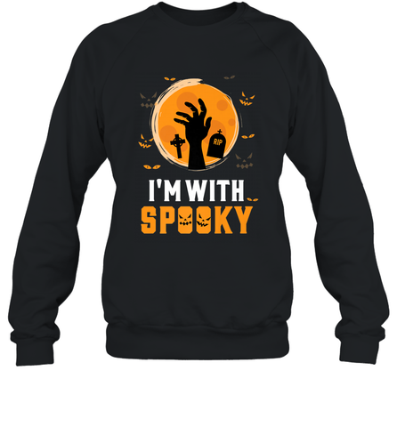 I'm With Spooky  Scary Halloween Costume Gift Crewneck Sweatshirt Crewneck Sweatshirt / Black / S Crewneck Sweatshirt - HHHstores