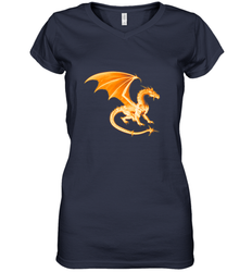 Beautiful Mystical Dragon Orange Fire Silhouette Premium T Shirt77 Women's V-Neck T-Shirt