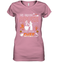 My Broom Broke So Now I Became A Chef Halloween Funny Women's V-Neck T-Shirt Women's V-Neck T-Shirt - HHHstores