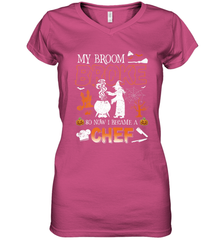 My Broom Broke So Now I Became A Chef Halloween Funny Women's V-Neck T-Shirt Women's V-Neck T-Shirt - HHHstores