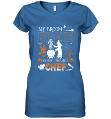 My Broom Broke So Now I Became A Chef Halloween Funny Women's V-Neck T-Shirt Women's V-Neck T-Shirt - HHHstores