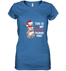Baseball Snowman Christmas This is my Christmas Pajama Women's V-Neck T-Shirt Women's V-Neck T-Shirt - HHHstores