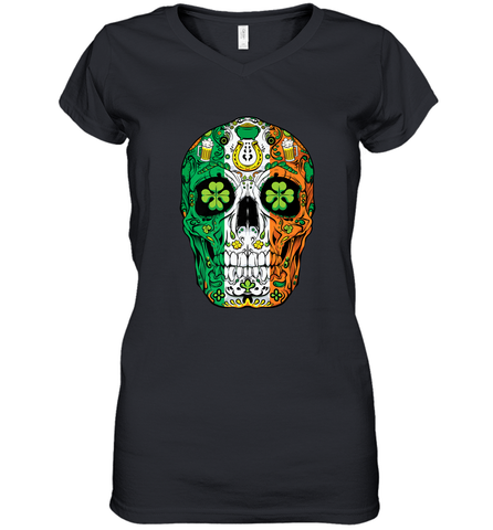 Sugar Skull Leprechaun T Shirt St Patricks Day Women Men Tee Women's V-Neck T-Shirt Women's V-Neck T-Shirt / Black / S Women's V-Neck T-Shirt - HHHstores