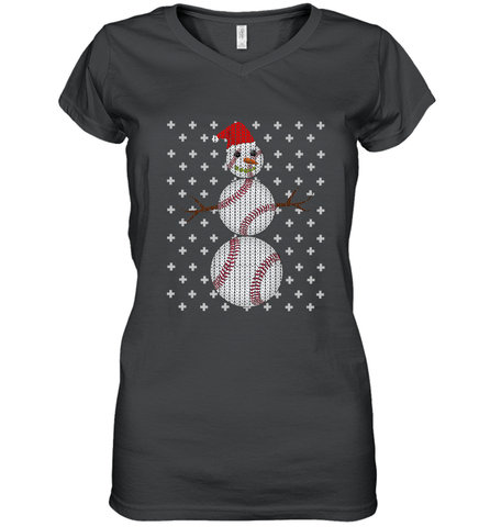 UGLY CHRISTMAS Baseball Snowman Holiday Santa Funny Men Gift Women's V-Neck T-Shirt Women's V-Neck T-Shirt / Black / S Women's V-Neck T-Shirt - HHHstores