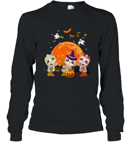 Three Sloths Halloween T shirt Mummy Pumpkin Moon Long Sleeve T-Shirt Long Sleeve T-Shirt / Black / S Long Sleeve T-Shirt - HHHstores